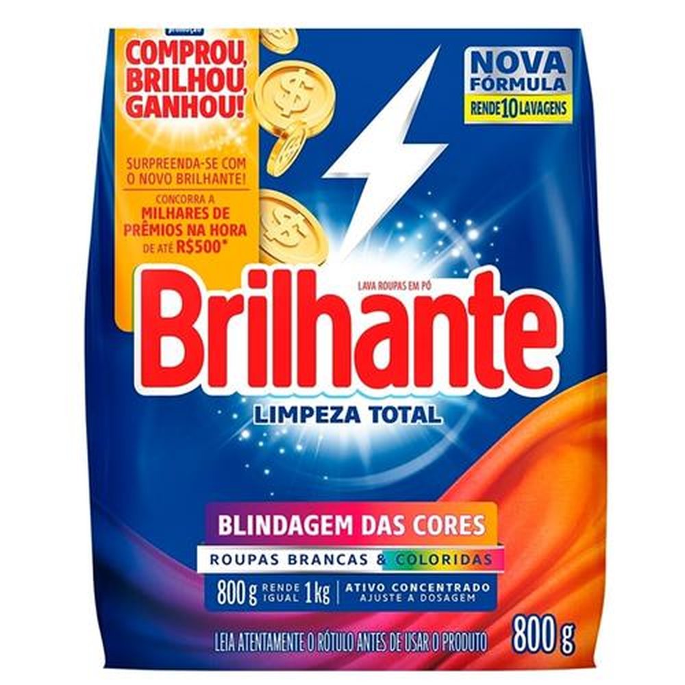 Lava Roupas em Pó Brilhante Limpeza Total 800g