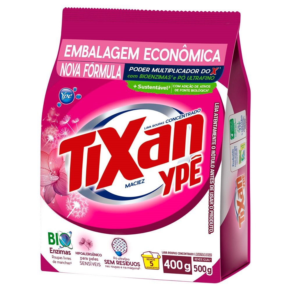 Sabão em Pó Tixan Ypê Maciez 400g Embalagem com 24 Unidades
