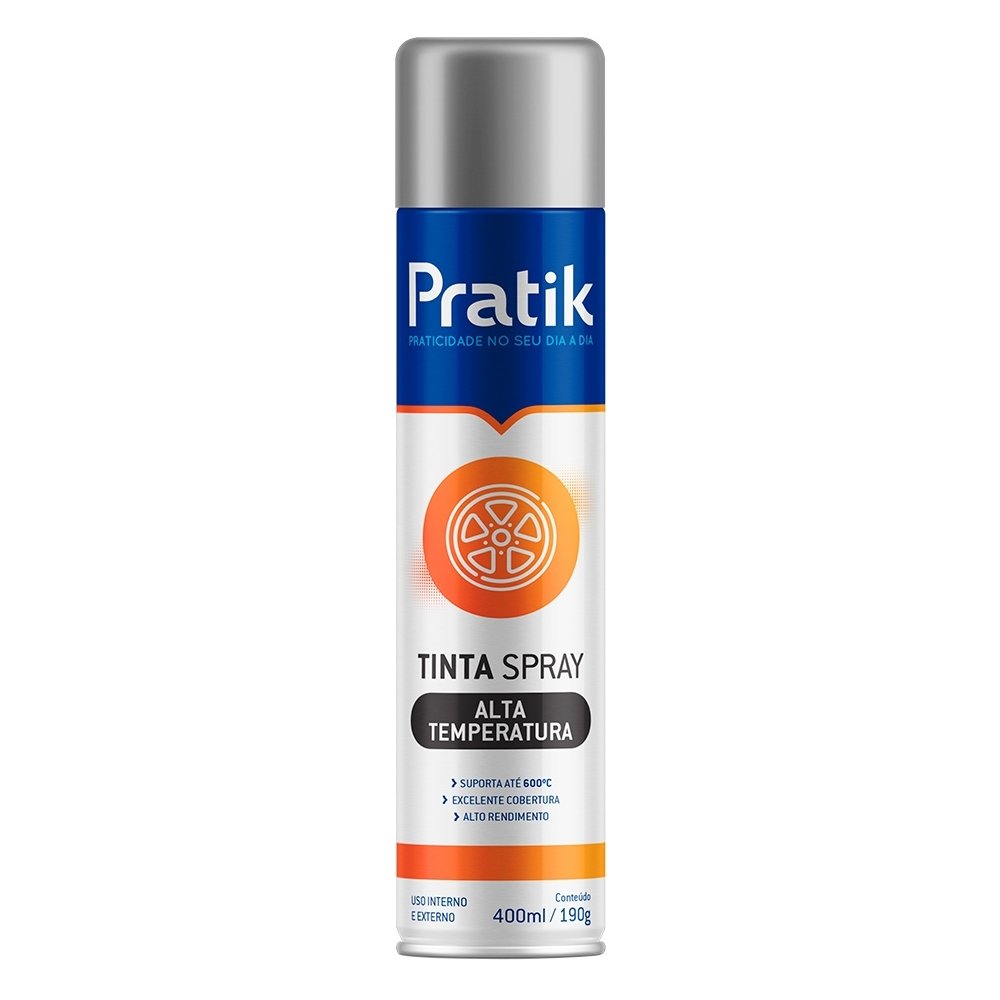 Tinta Spray Pratik Alta Temperatura Alumínio 400ml