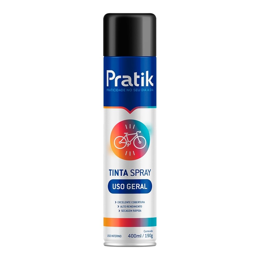 Tinta Spray Pratik Uso Geral Preto Brilhante 400ml