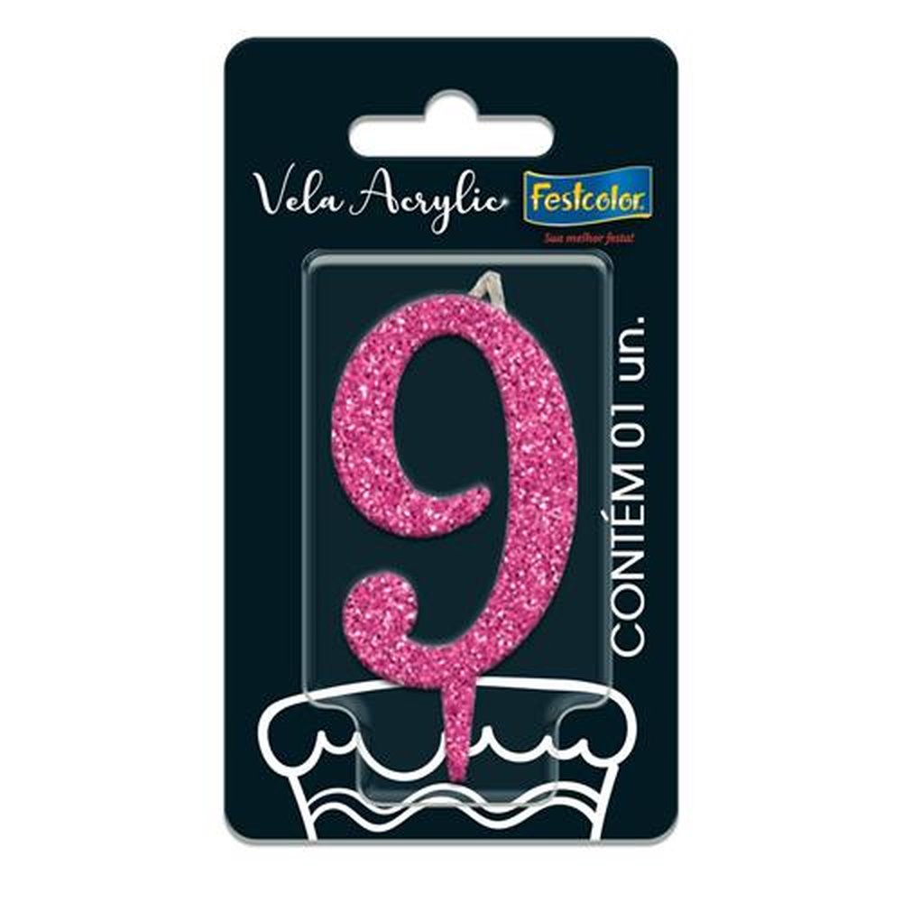 Vela Acrylic Glitter Rosa N 9