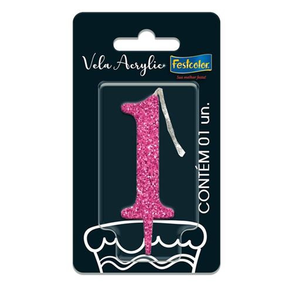 Vela Acrylic Glitter Rosa N 1