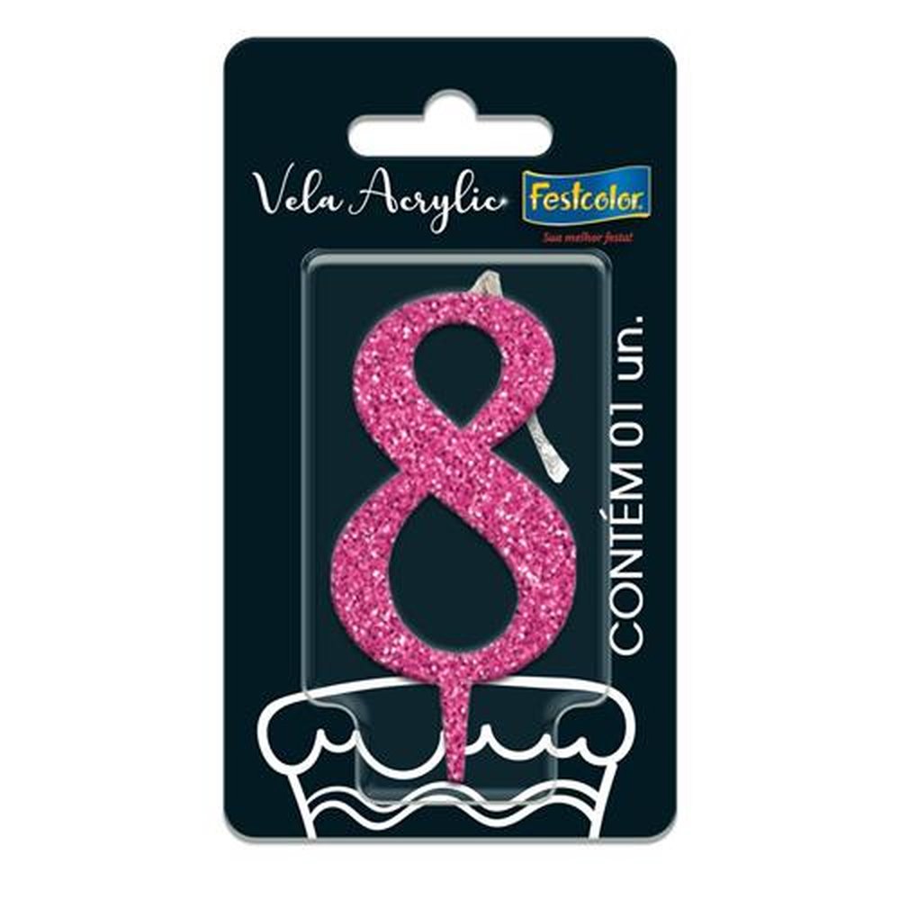 Vela Acrylic Glitter Rosa N 8