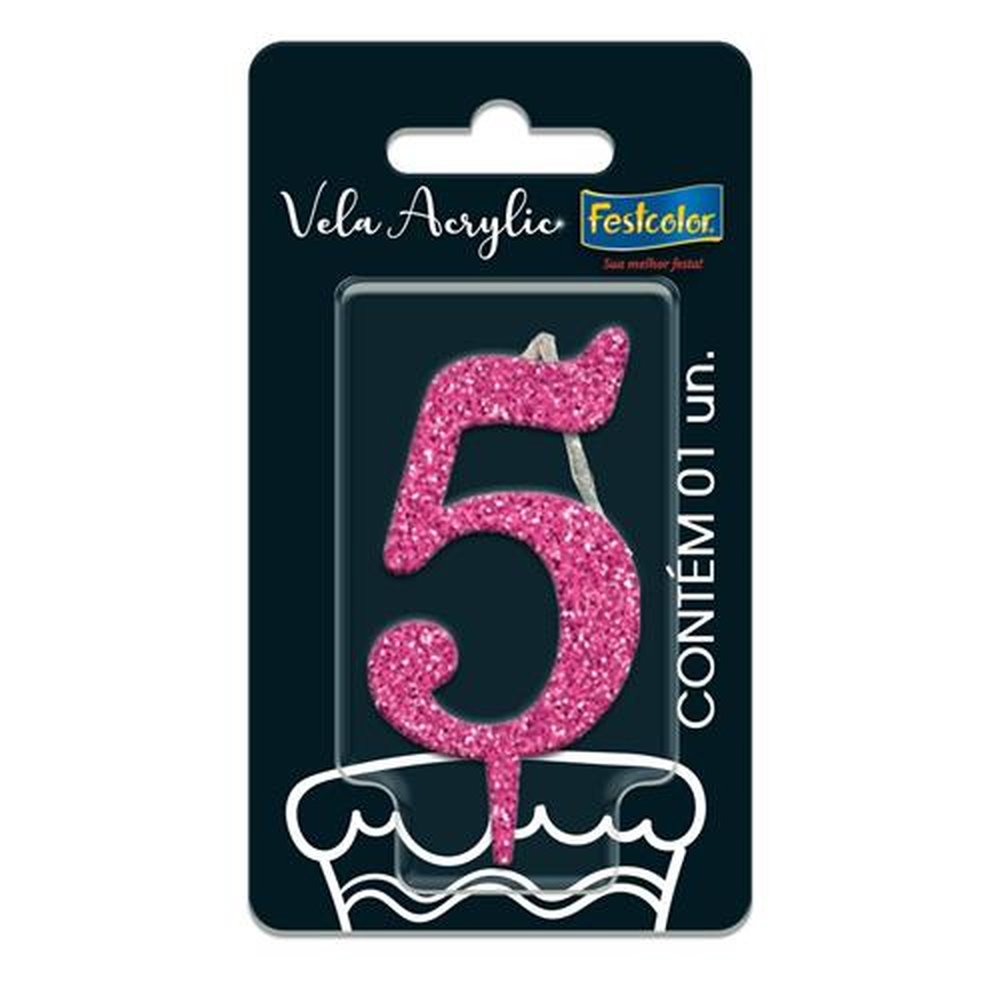 Vela Acrylic Glitter Rosa N 5