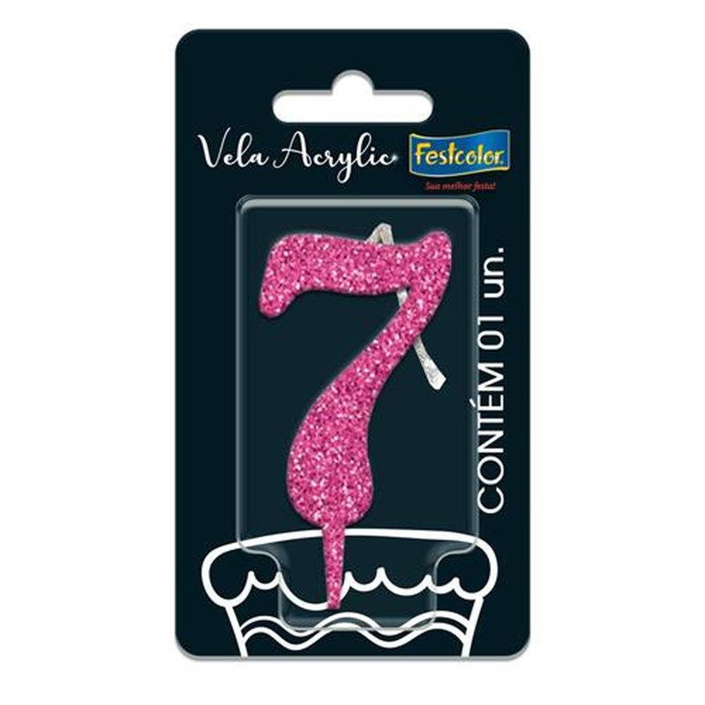 Vela Acrylic Glitter Rosa N 7