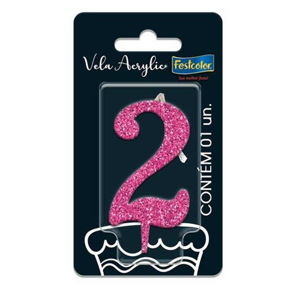 Vela Acrylic Glitter Rosa N 2