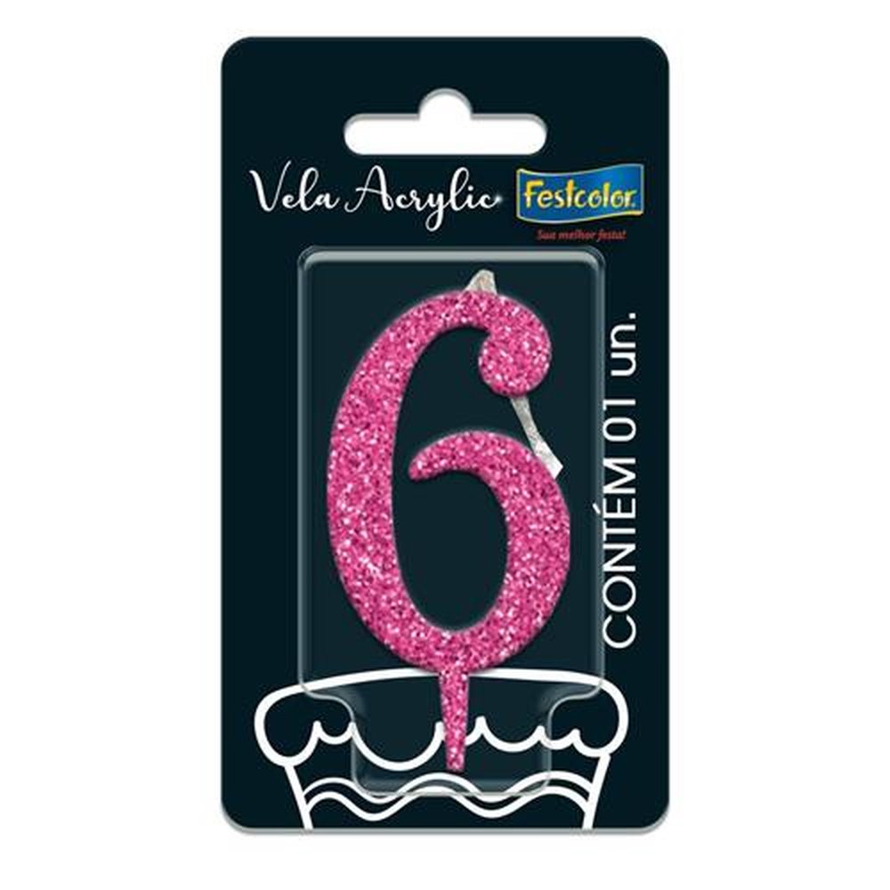 Vela Acrylic Glitter Rosa N 6