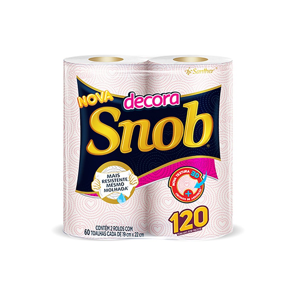 Papel Toalha Snob 12x2 Rolos Folha Dupla Decorada