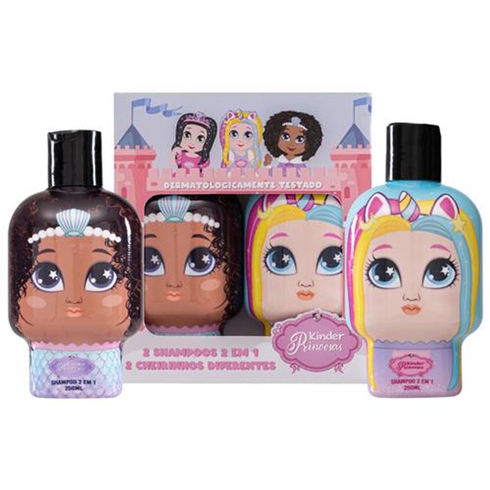 kit Shampoo Infantil 2 em 1 250ml Sereia + Unicórnio - Kinder Princesas