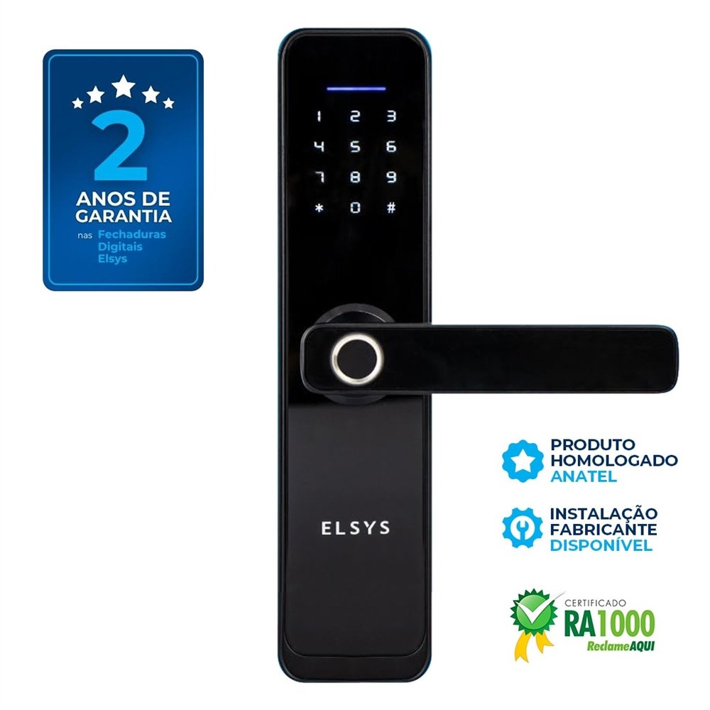 Fechadura Digital De Embutir Elsys ESF-DE4000B | Com Wi-Fi, Biometria, Preto