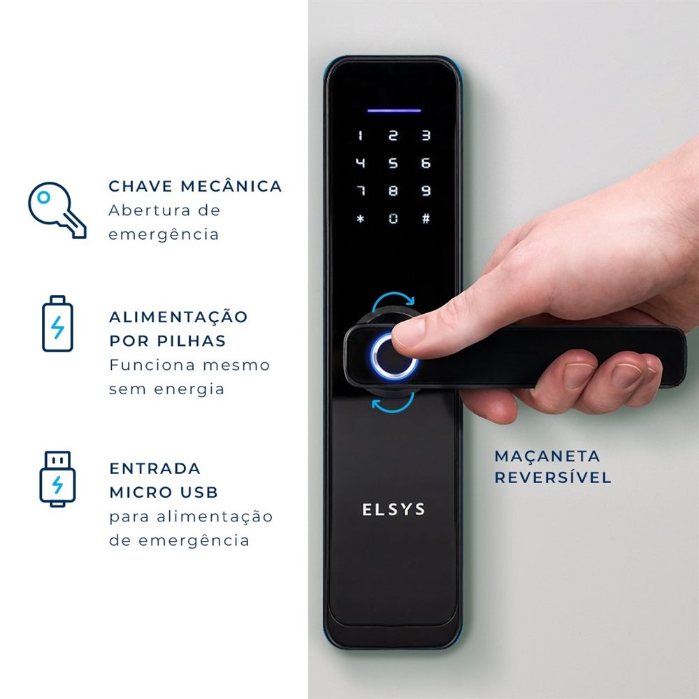 Fechadura Digital De Embutir Elsys ESF-DE4000B | Com Wi-Fi, Biometria, Preto