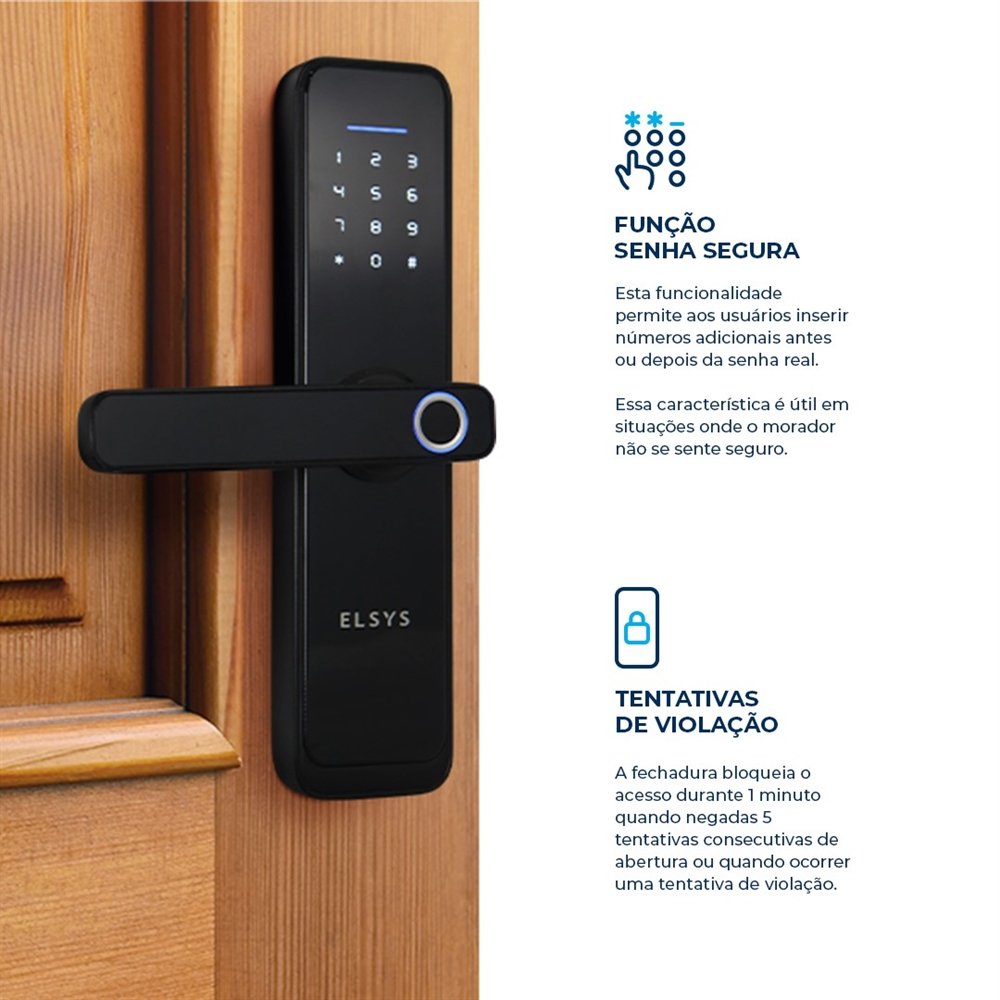Fechadura Digital De Embutir Elsys ESF-DE4000B | Com Wi-Fi, Biometria, Preto