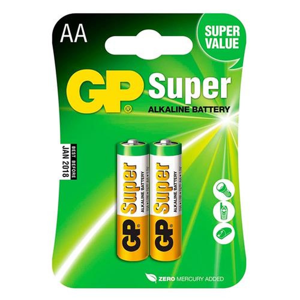 Pilha Alcalina GP Pequena AA Blister Com 2 Unidades 15A-C2