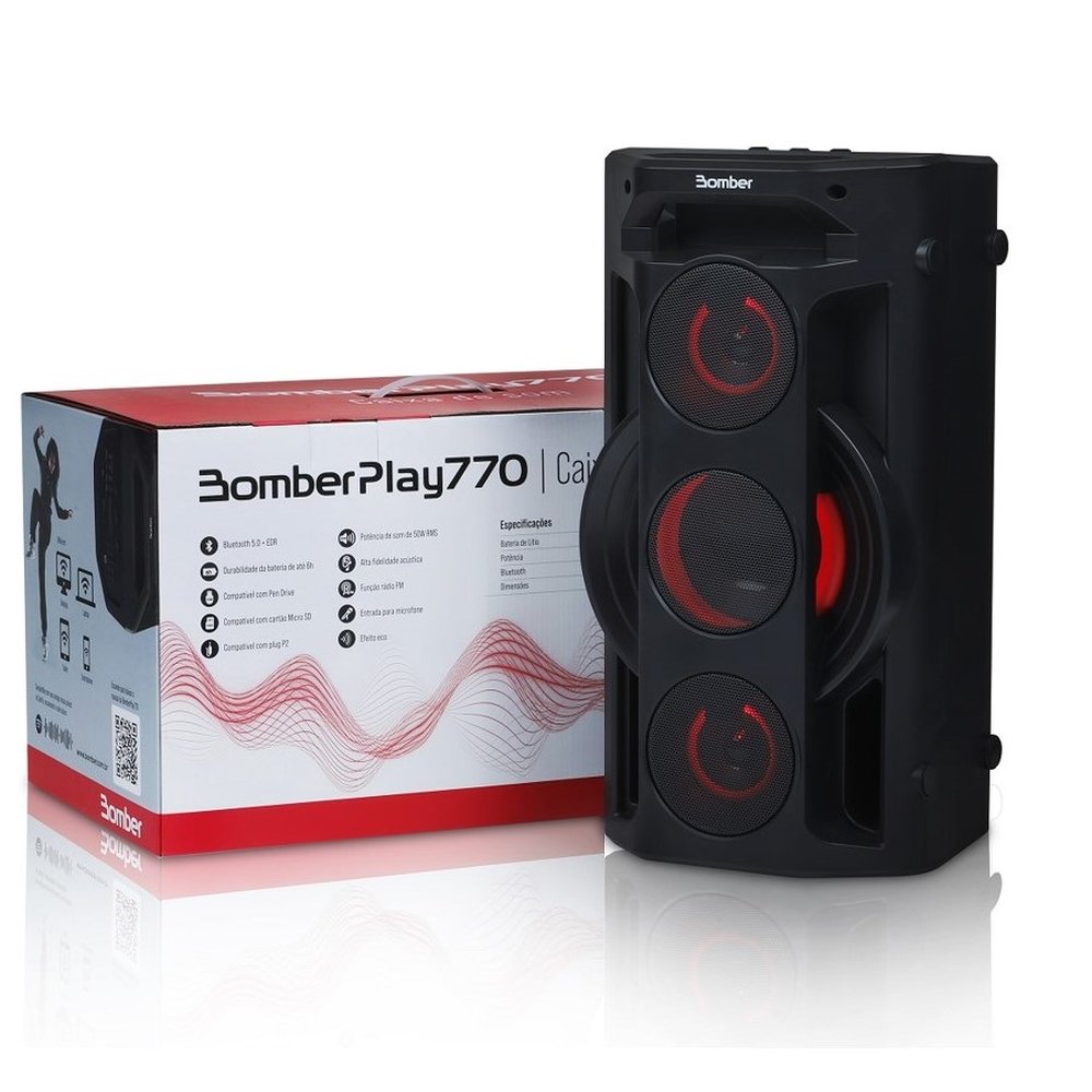 Caixa de Som Bluetooth Usb Auxiliar Sd Card Bomber Play 770 - 50wrms