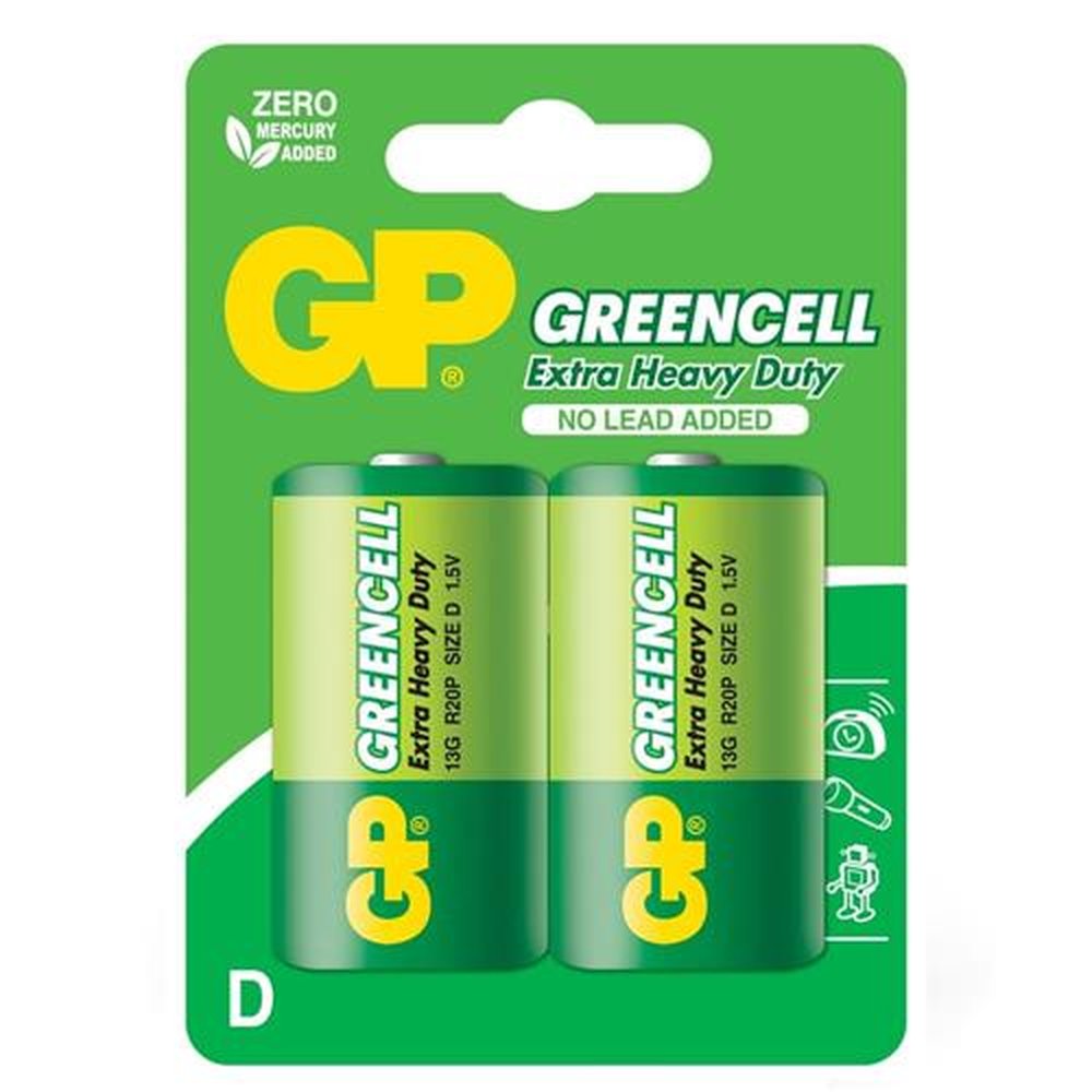 Pilha Comum GP Grande D Greencell Blister Com 2 Unidades 13G-C2