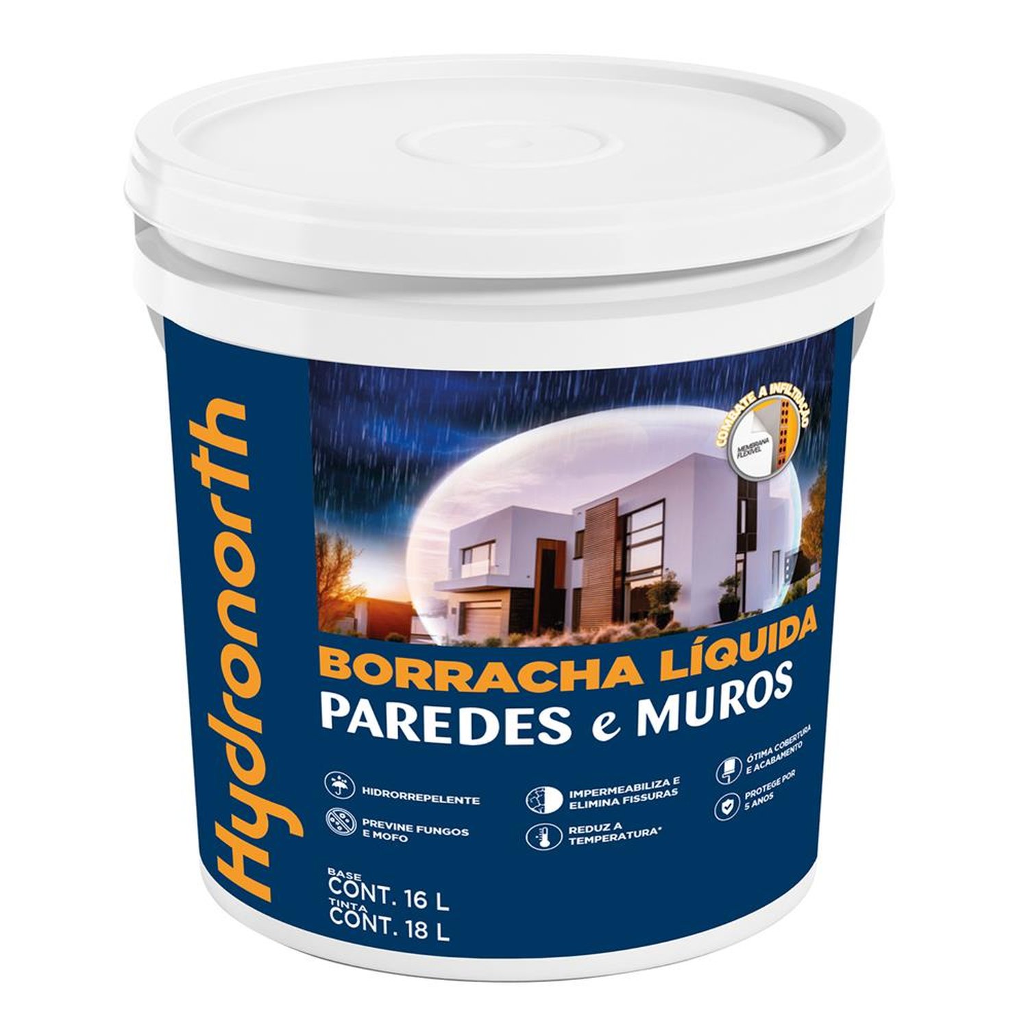Tinta Impermeabilizante Paredes e Muros Hydronorth Branco Balde Plástico 18 L