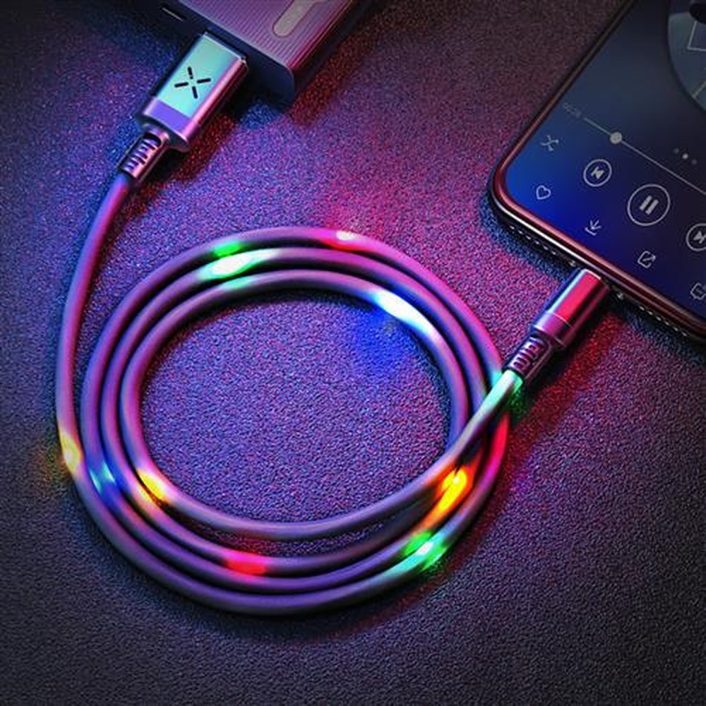Cabo Usb X Iphone C/ Led Ativado Por Som 1 Metro Cinza