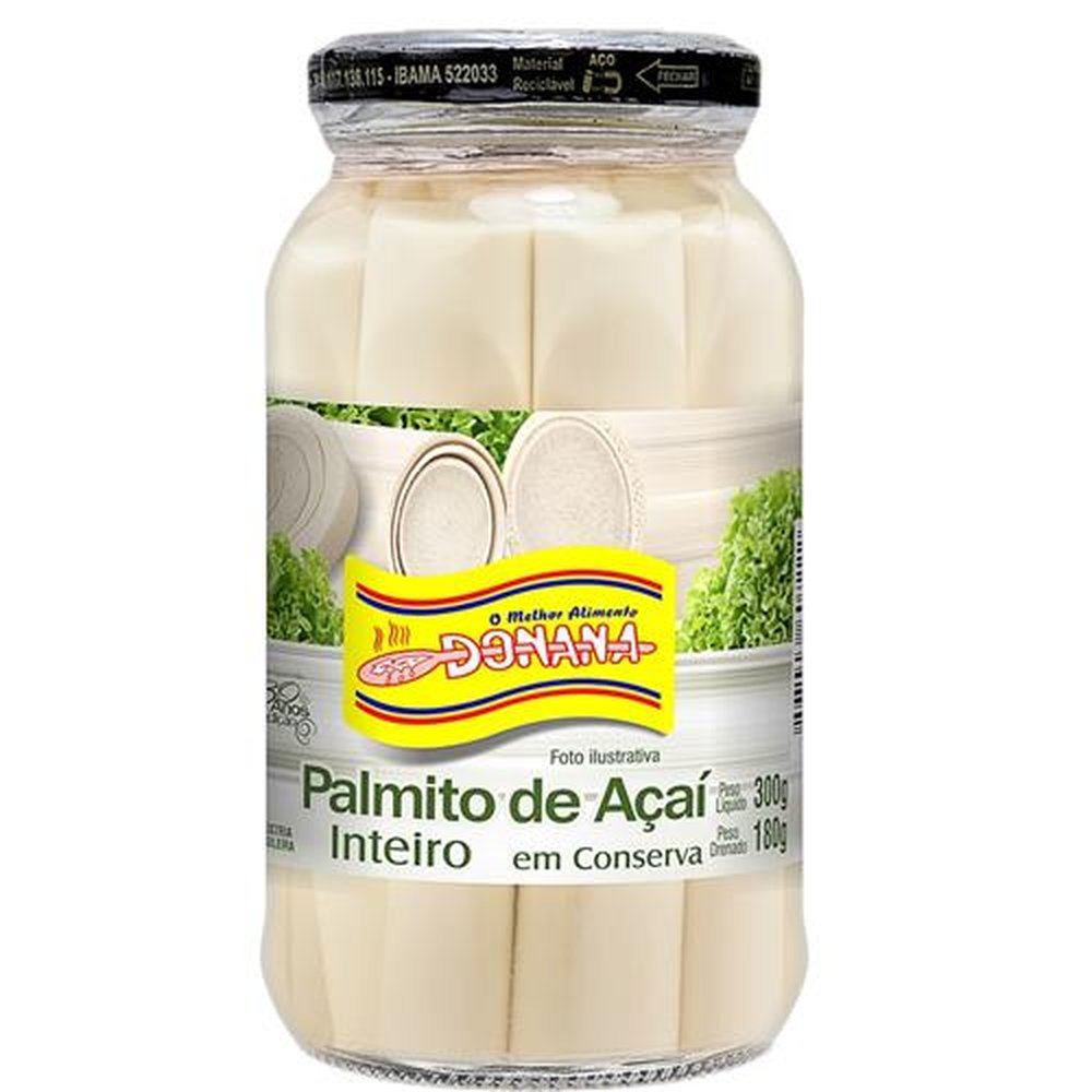 Palmito de Açai Inteiro 180g Donana - Embalagem Contém 24 Unidades