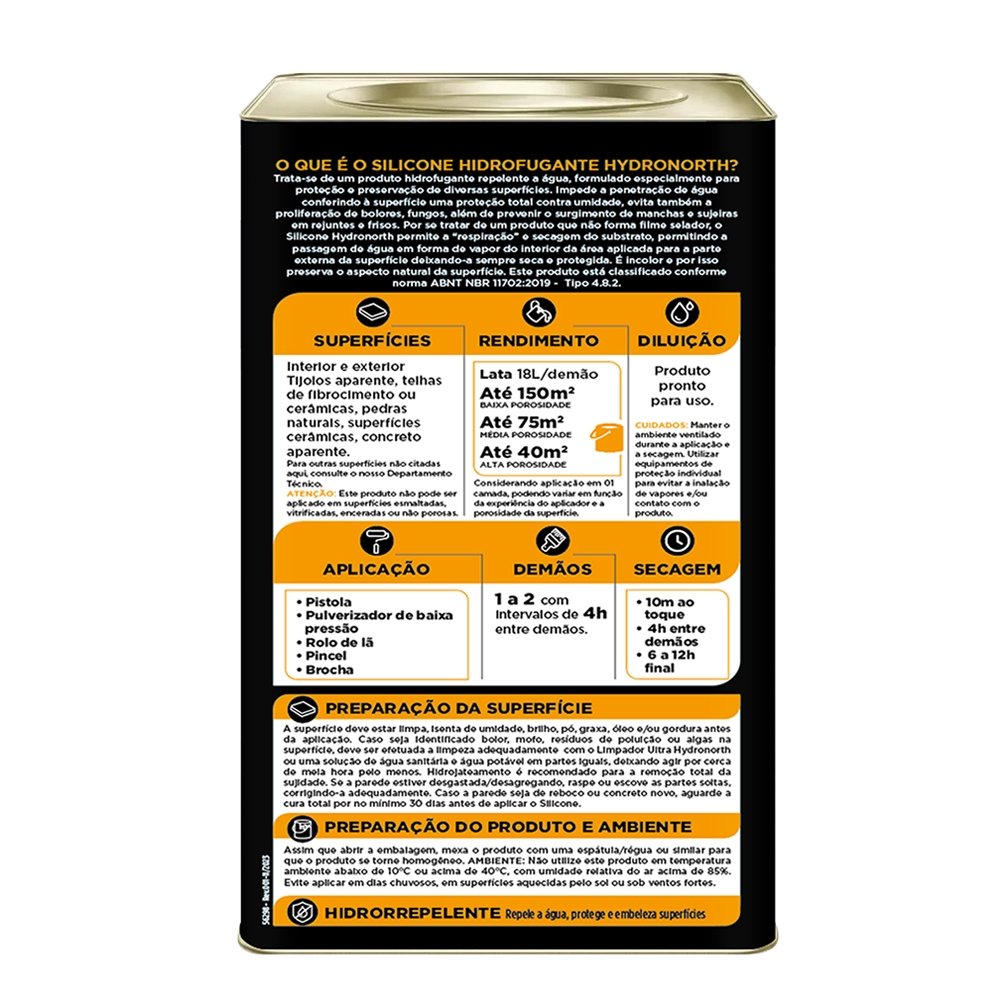 Silicone Hidrofugante Hydronorth Incolor Lata 18 Litros