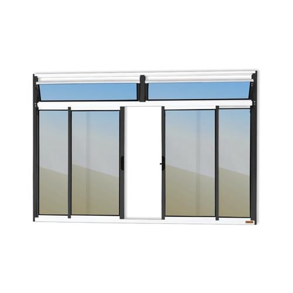 Janela Plus 4 Folhas com Bandeira 120 X 150 Vidro Reflex Mix Preto