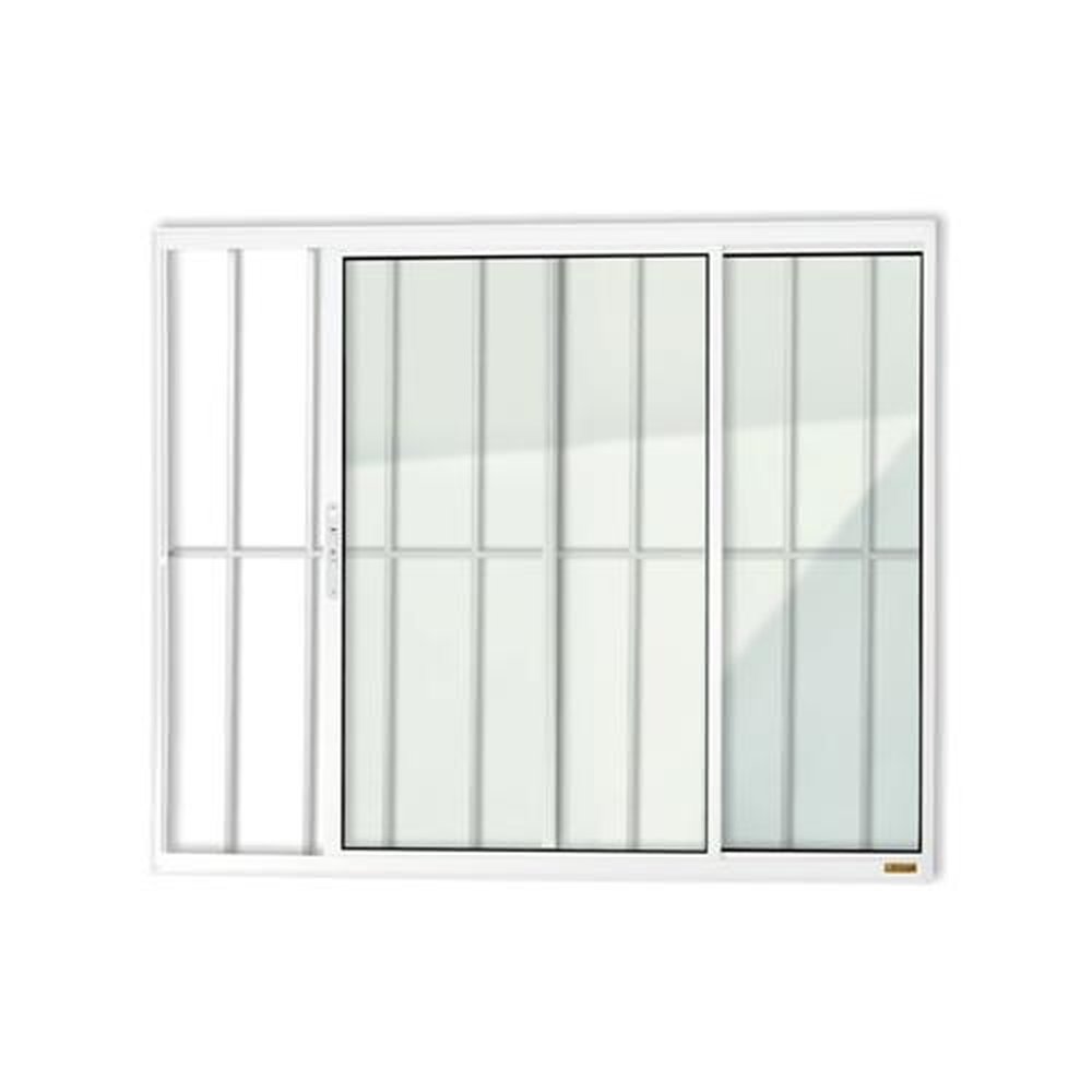 Janela Confort 2 Folhas com Grade 100 X 120 Vidro Liso Branco Brilhante