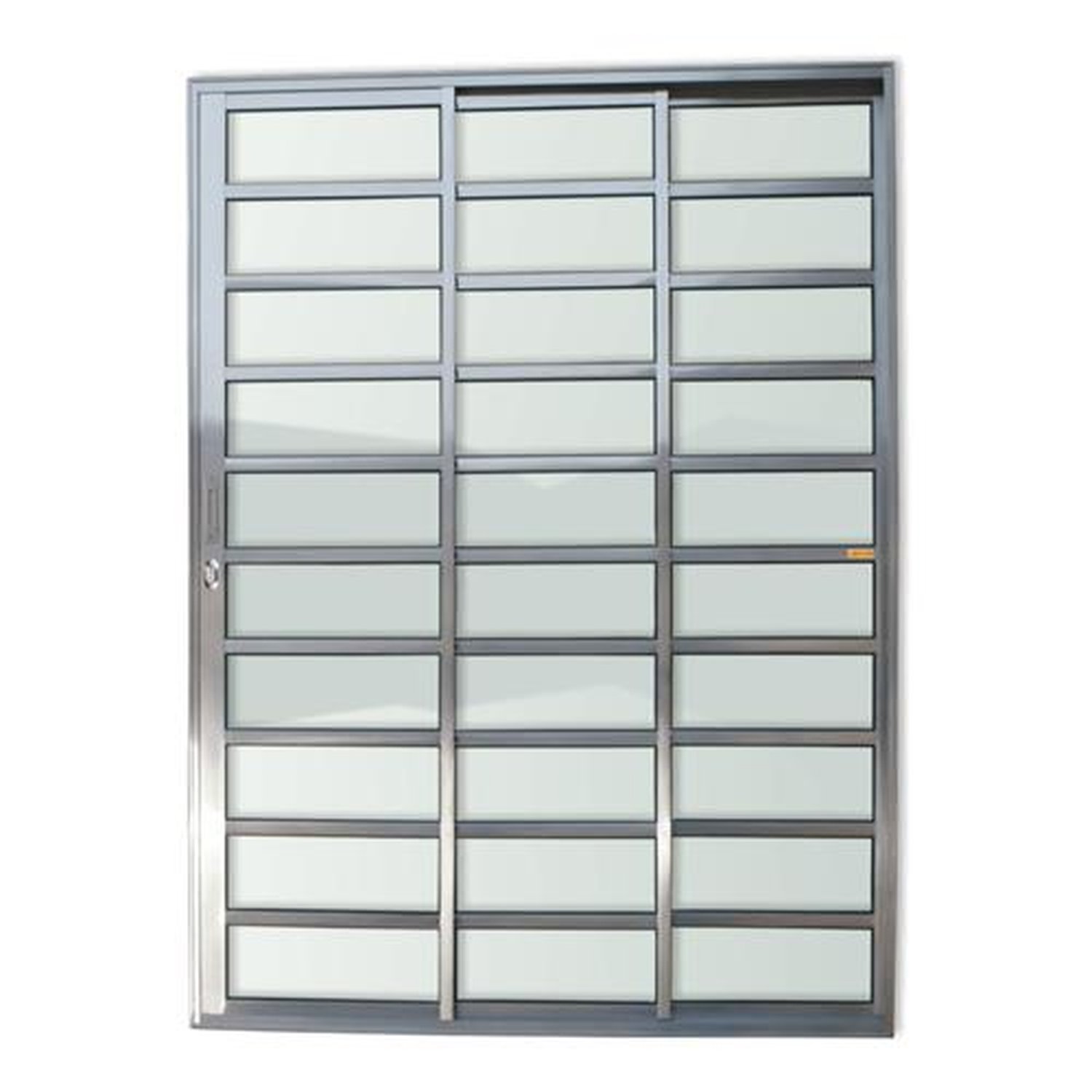 Porta de Correr com Travessas 3 Folhas 1/3 210 X 120 Super Vidro Liso Anodizado Brilhante