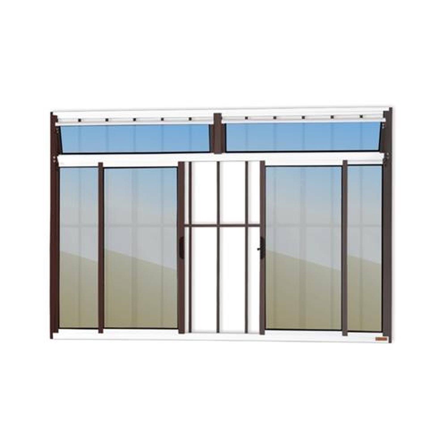 Janela Plus 4 Folhas com Bandeira e Grade 120 X 150 Vidro Reflex Mix Corten