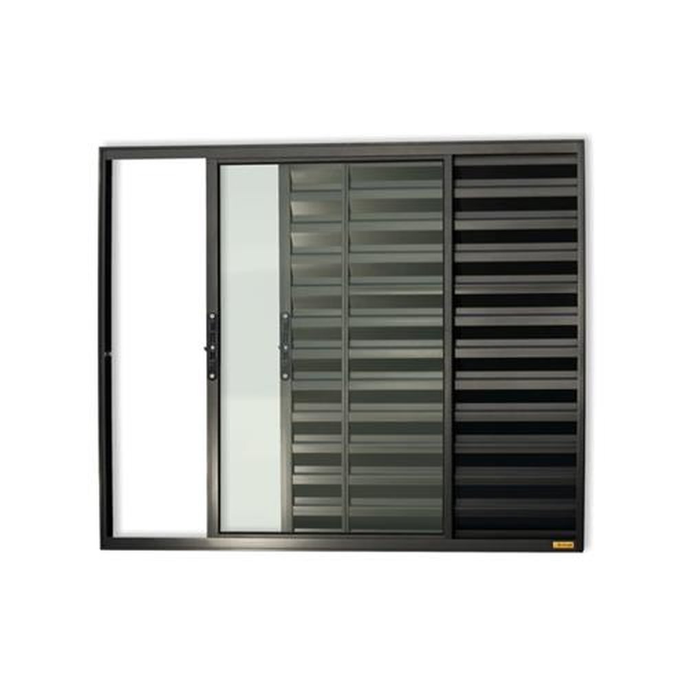 Veneziana Confort 3 Folhas 100 X 120 Vidro Liso Preto Acetinado
