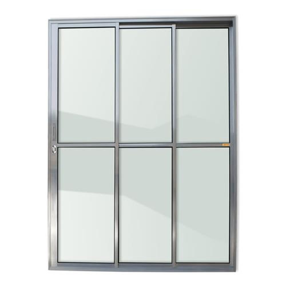 Porta de Correr 3 Folhas 1/3 210 X 150 Super Vidro Liso Anodizado Brilhante