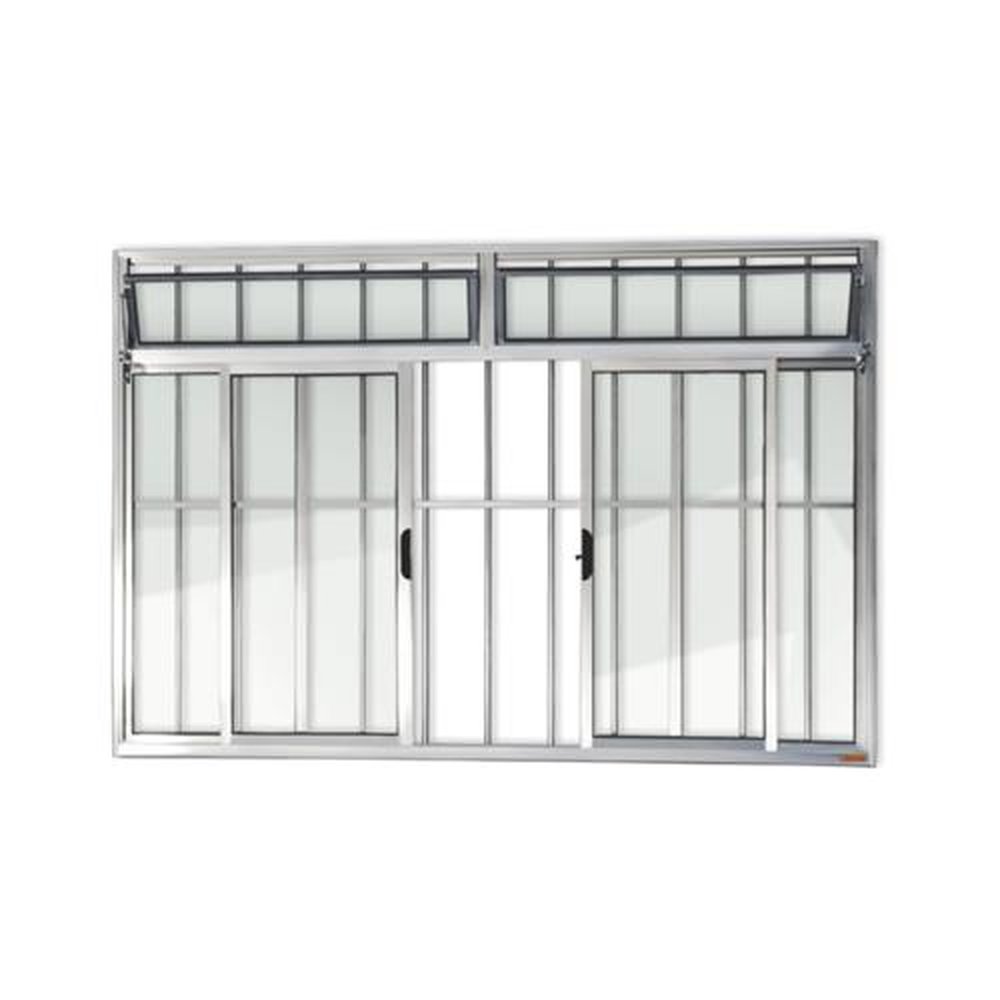 Janela Plus 4 Folhas com Bandeira e Grade 120 X 200 Vidro Liso Anodizado Brilhante