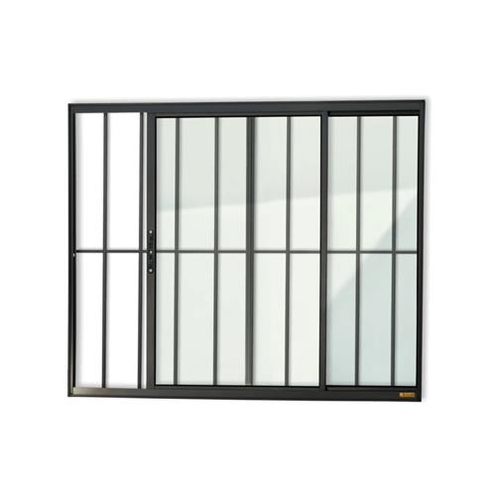 Janela Confort 2 Folhas com Grade 100 X 80 Vidro Liso Preto Acetinado