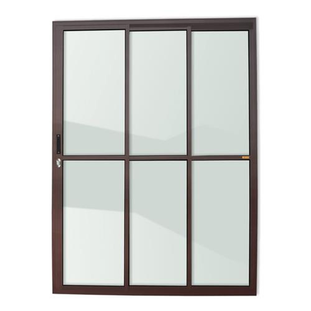Porta de Correr 3 Folhas 1/3 210 X 120 Super Vidro Liso Marrom Corten