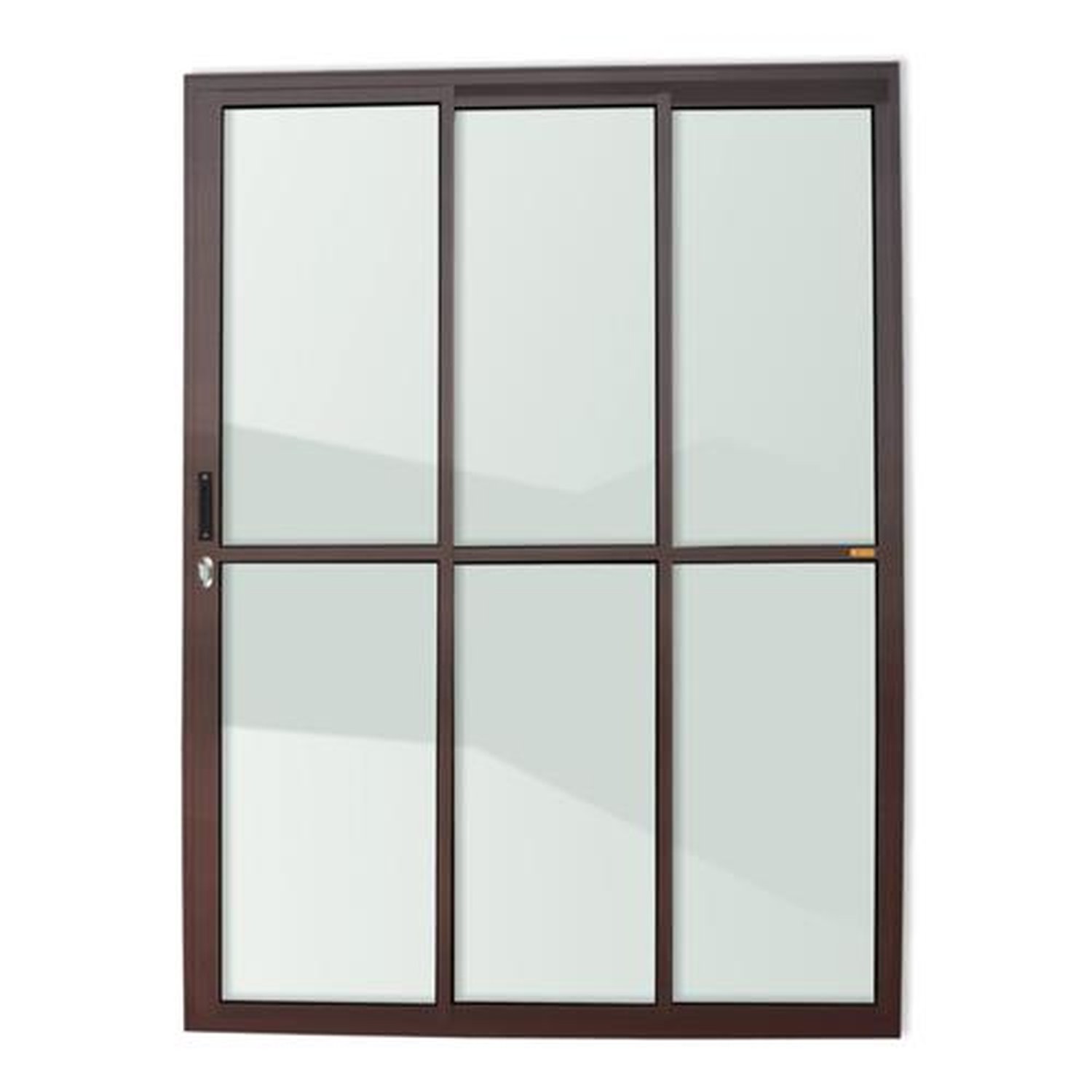 Porta de Correr 3 Folhas 1/3 210 X 120 Super Vidro Liso Marrom Corten