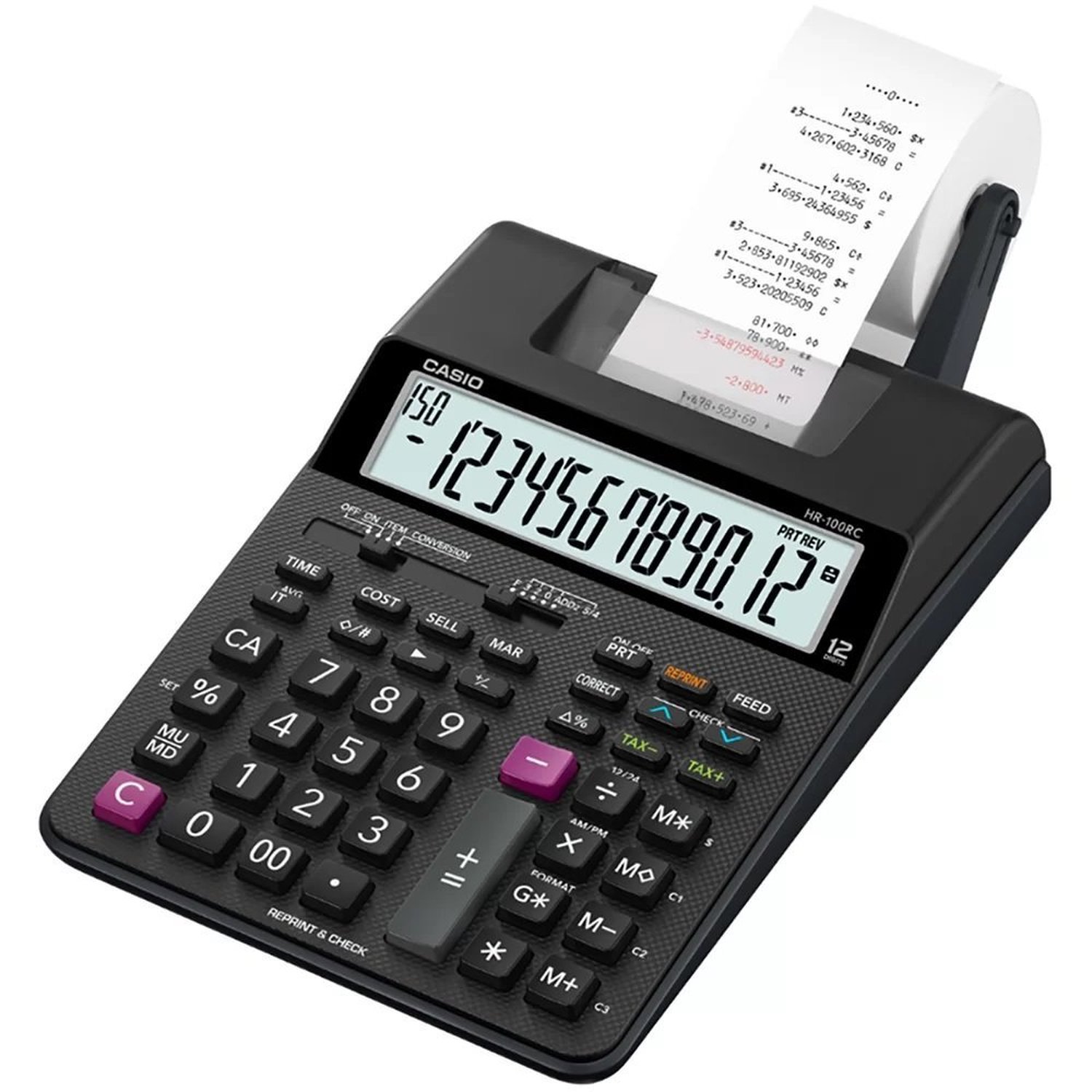 Calculadora De Mesa Com Impressora, Preta, Visor Grande De 12 Digitos, Hr-100Rc, Casio