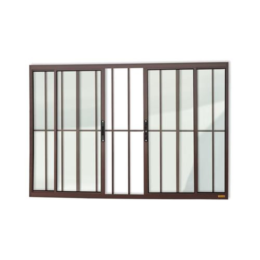 Janela Confort 4 Folhas com Grade 100 X 150 Vidro Liso Marrom Corten