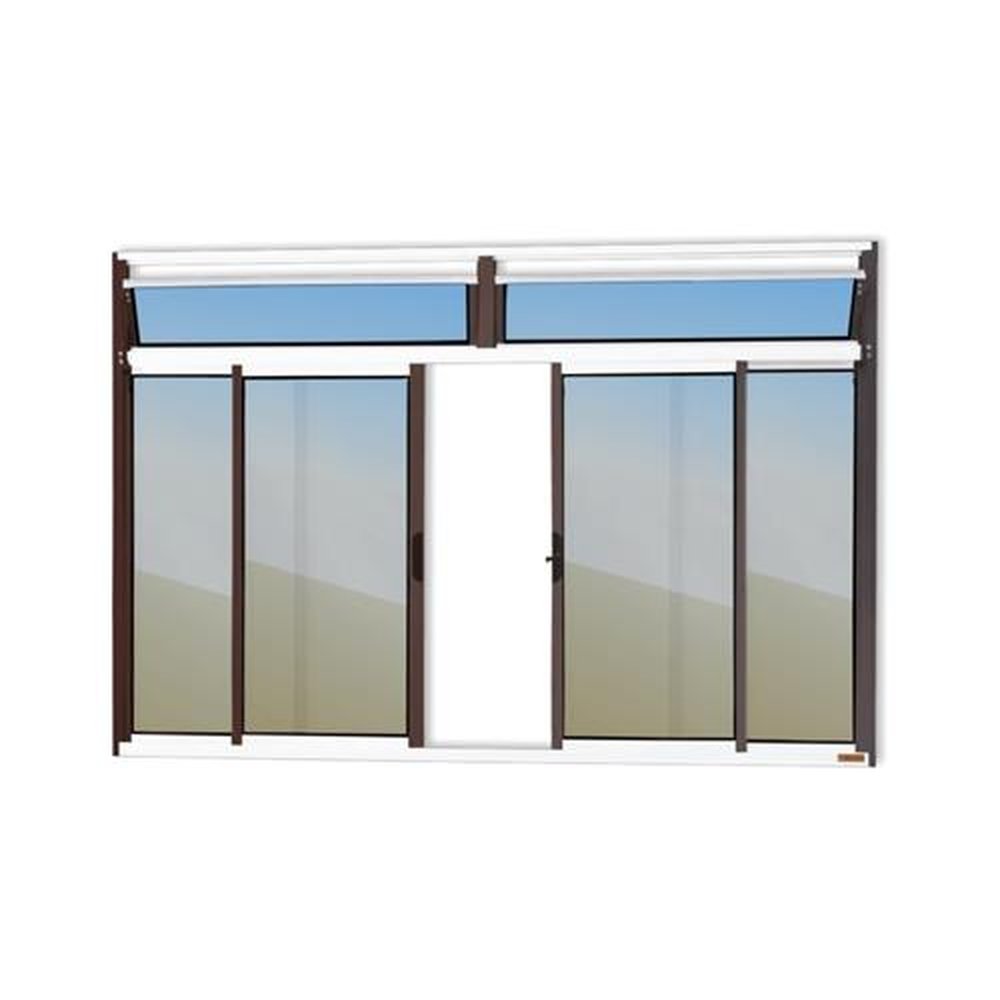 Janela Plus 4 Folhas com Bandeira 120 X 150 Vidro Reflex Mix Corten