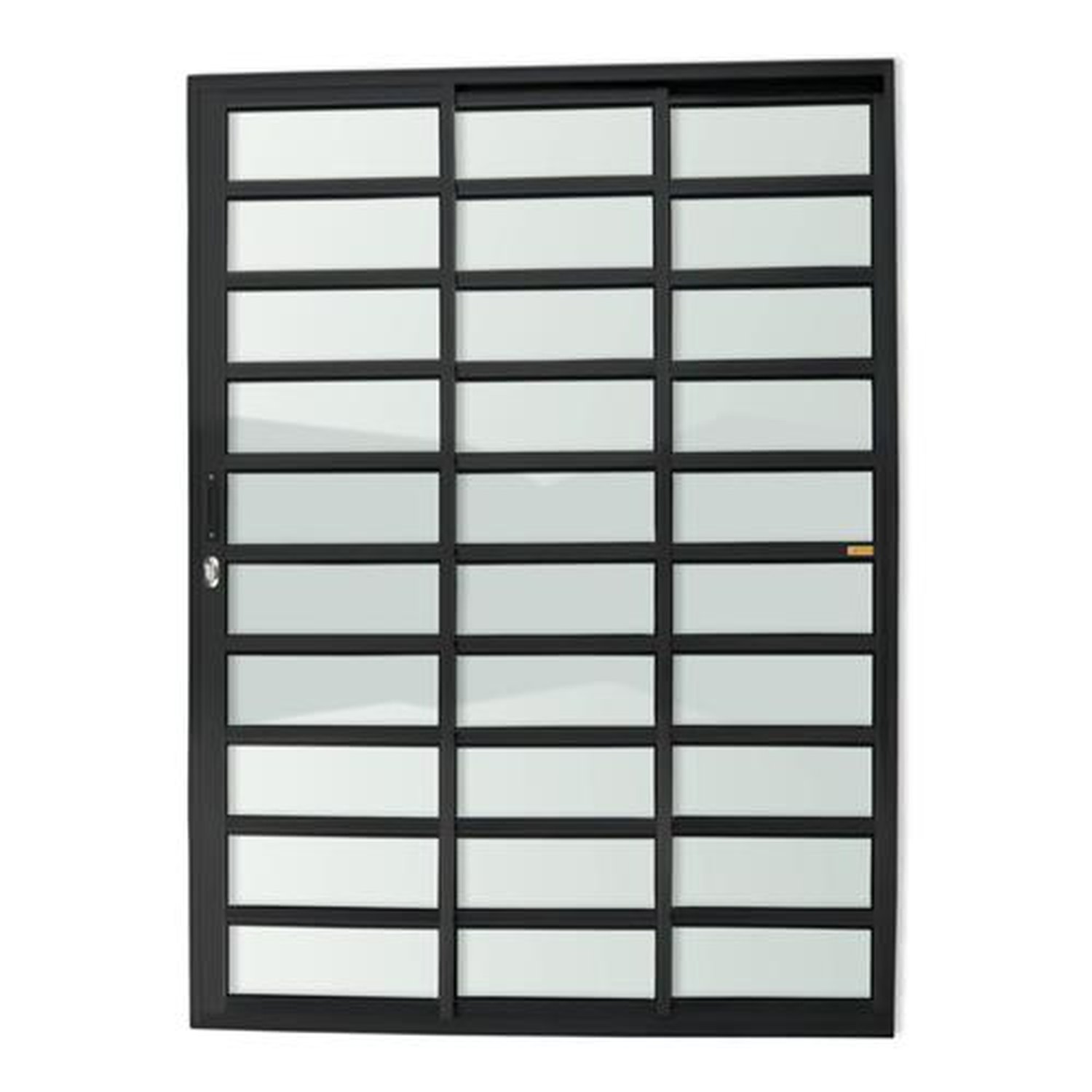 Porta de Correr com Travessas 3 Folhas 1/3 210 X 150 Super Vidro Liso Preto Acetinado