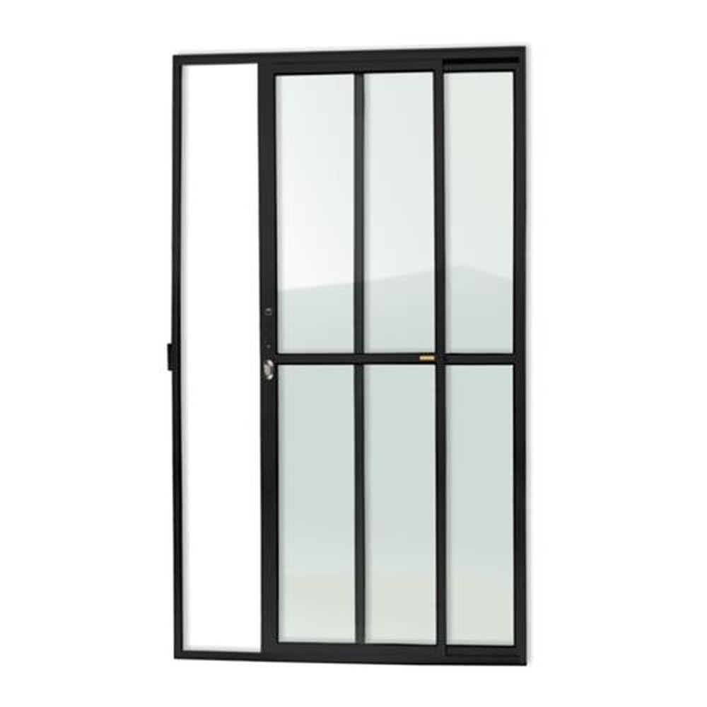 Porta de Correr 2 Folhas 210 X 120 Super Vidro Liso Preto Acetinado