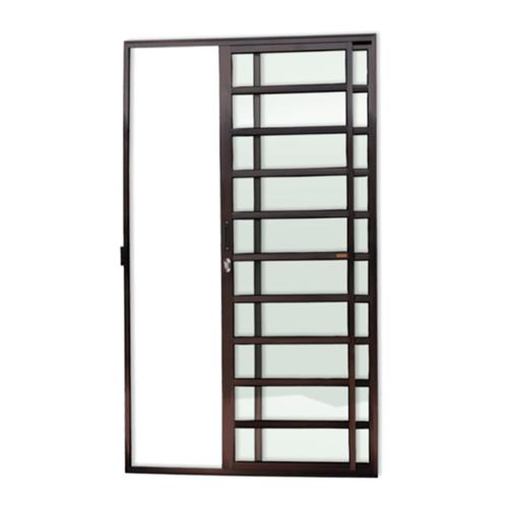 Porta de Correr com Travessas 2 Folhas 210 X 120 Super Vidro Liso Marrom Corten
