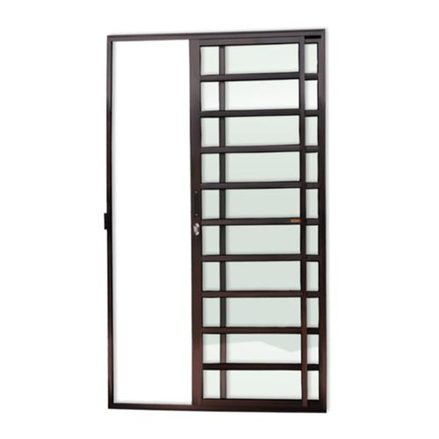 Porta de Correr com Travessas 2 Folhas 210 X 120 Super Vidro Liso Marrom Corten