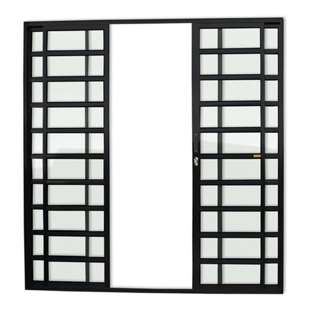 Porta de Correr com Travessas 4 Folhas 210 X 200 Super Vidro Liso Preto Acetinado