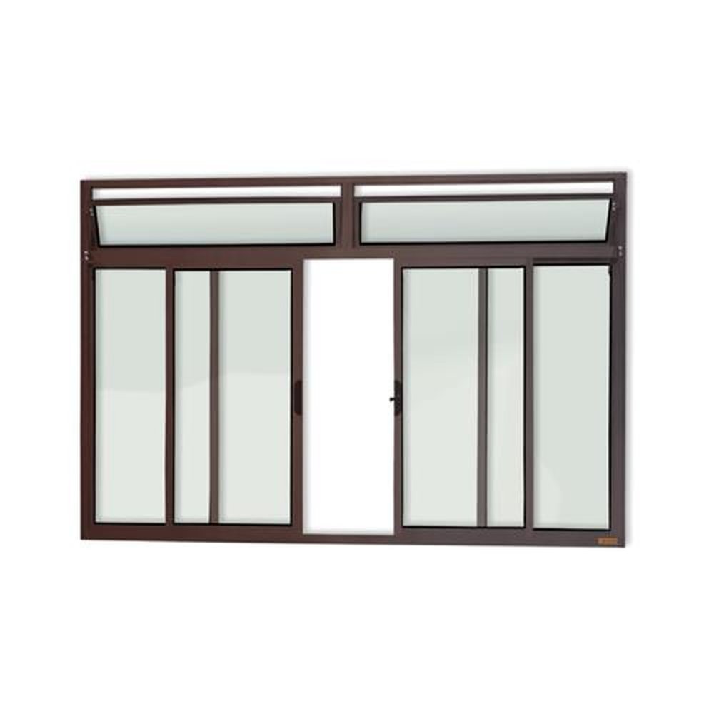 Janela Plus 4 Folhas com Bandeira 100 X 120 Vidro Liso Marrom Corten
