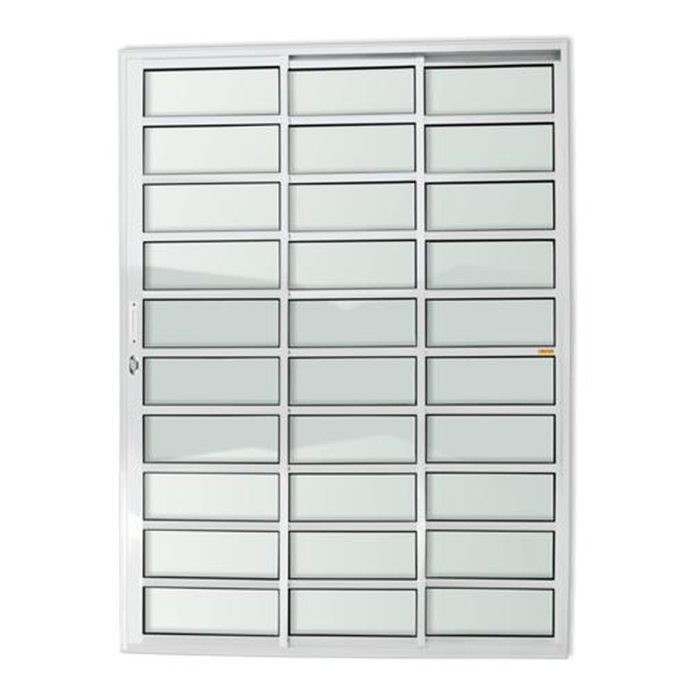 Porta de Correr com Travessas 3 Folhas 1/3 210 X 150 Super Vidro Liso Branco Brilhante
