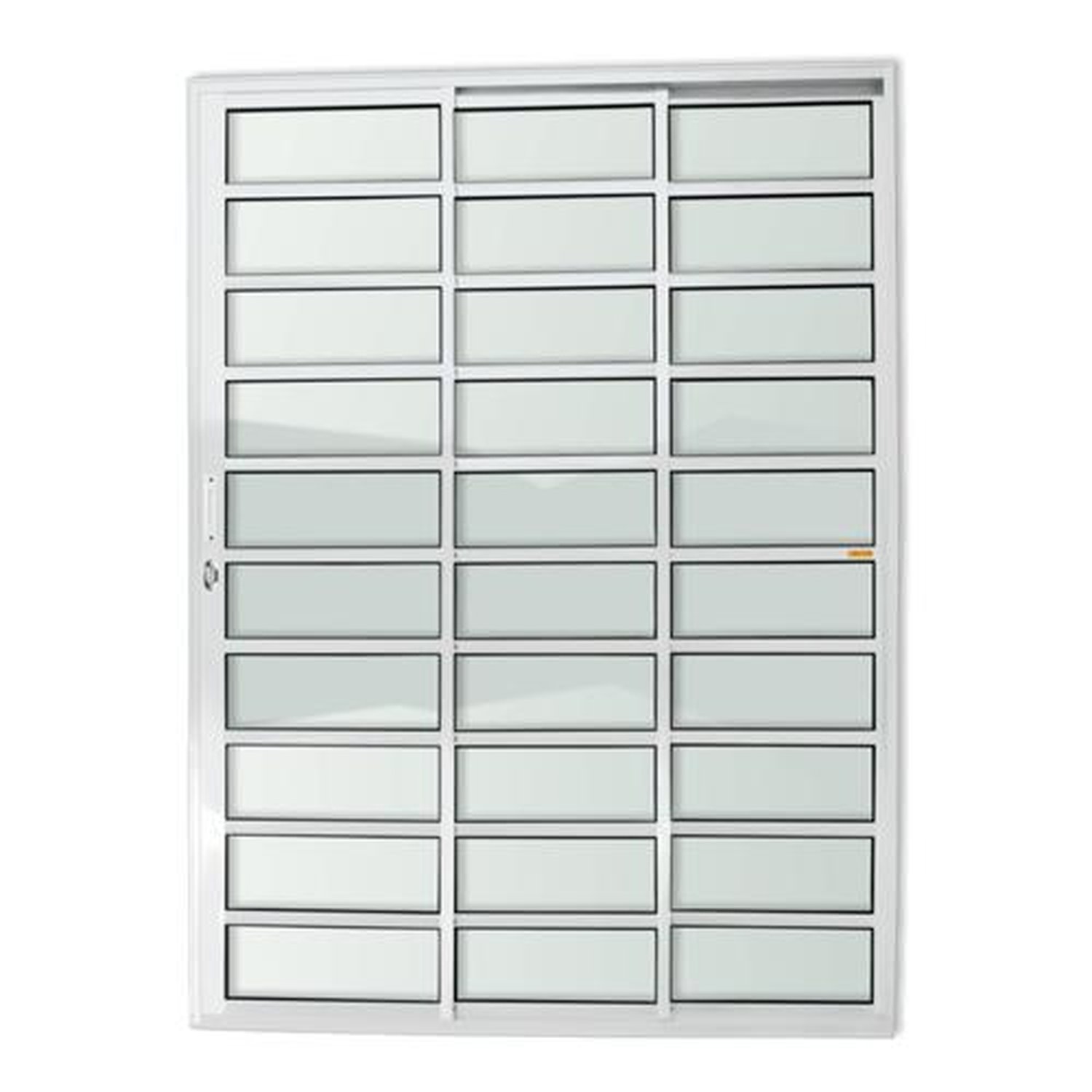 Porta de Correr com Travessas 3 Folhas 1/3 210 X 150 Super Vidro Liso Branco Brilhante