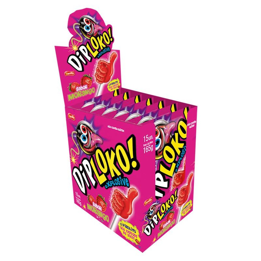 Pirulito Dip Loko Boom Morango 11g Display 15 Un