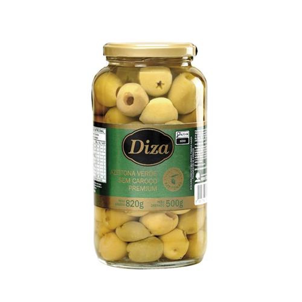 Azeitona Verde Sem Caroço Vidro 500g - Caixa com 6 Unidades