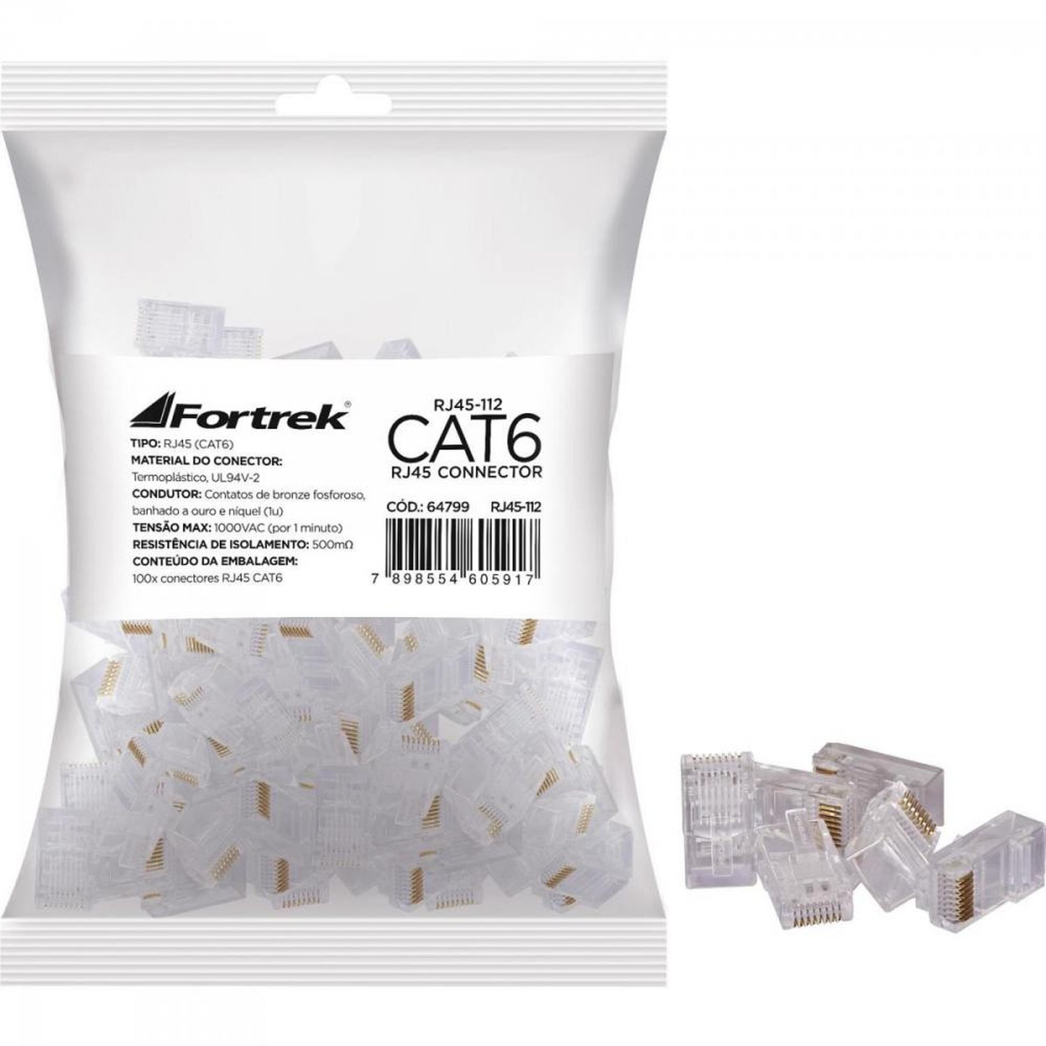 Conector Macho CAT6 RJ45 112 Fortrek FK 140E Un.Venda: BLI/100