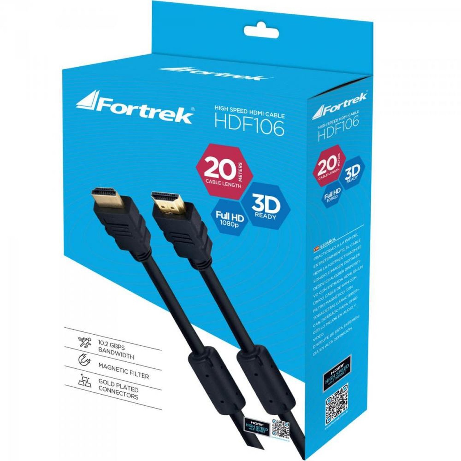 Cabo HDMI 1.4 3D com Filtro HDF-106/20M Preto Fortrek