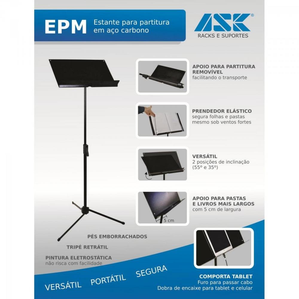 Suporte Para Partitura EPM MAESTRO Preto ASK Un.Venda: PC/1