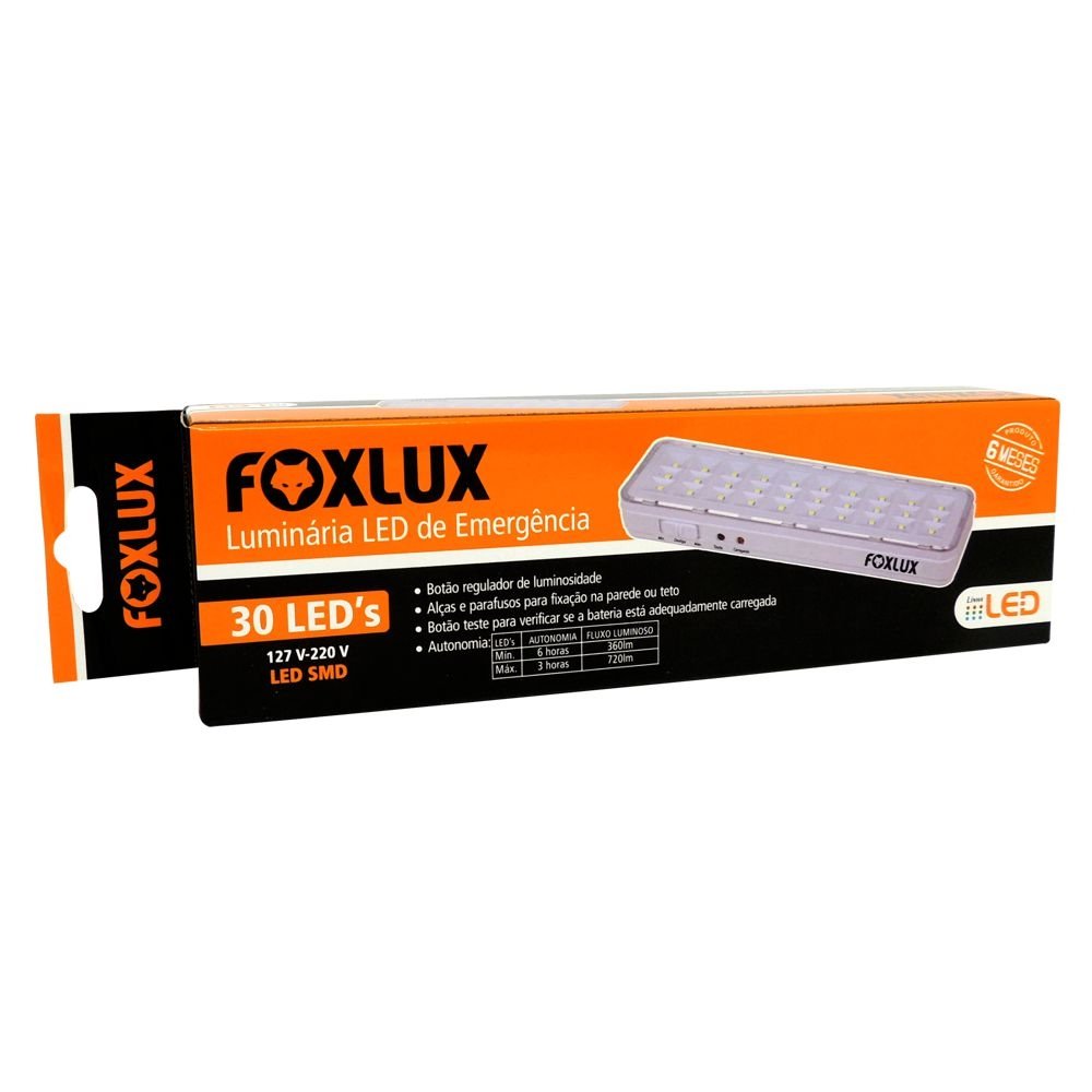 Luminaria Emergência 30 Led Bivolt Foxlux